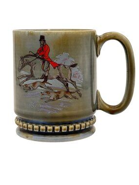 Vtg Wade Porcelain Tankard Mug Fox Hunting Scene Horse Hounds Ireland Celadon